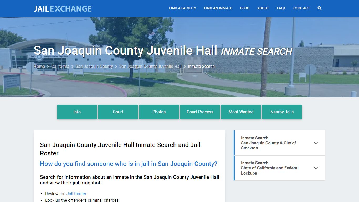 San Joaquin County Juvenile Hall Inmate Search - Jail Exchange