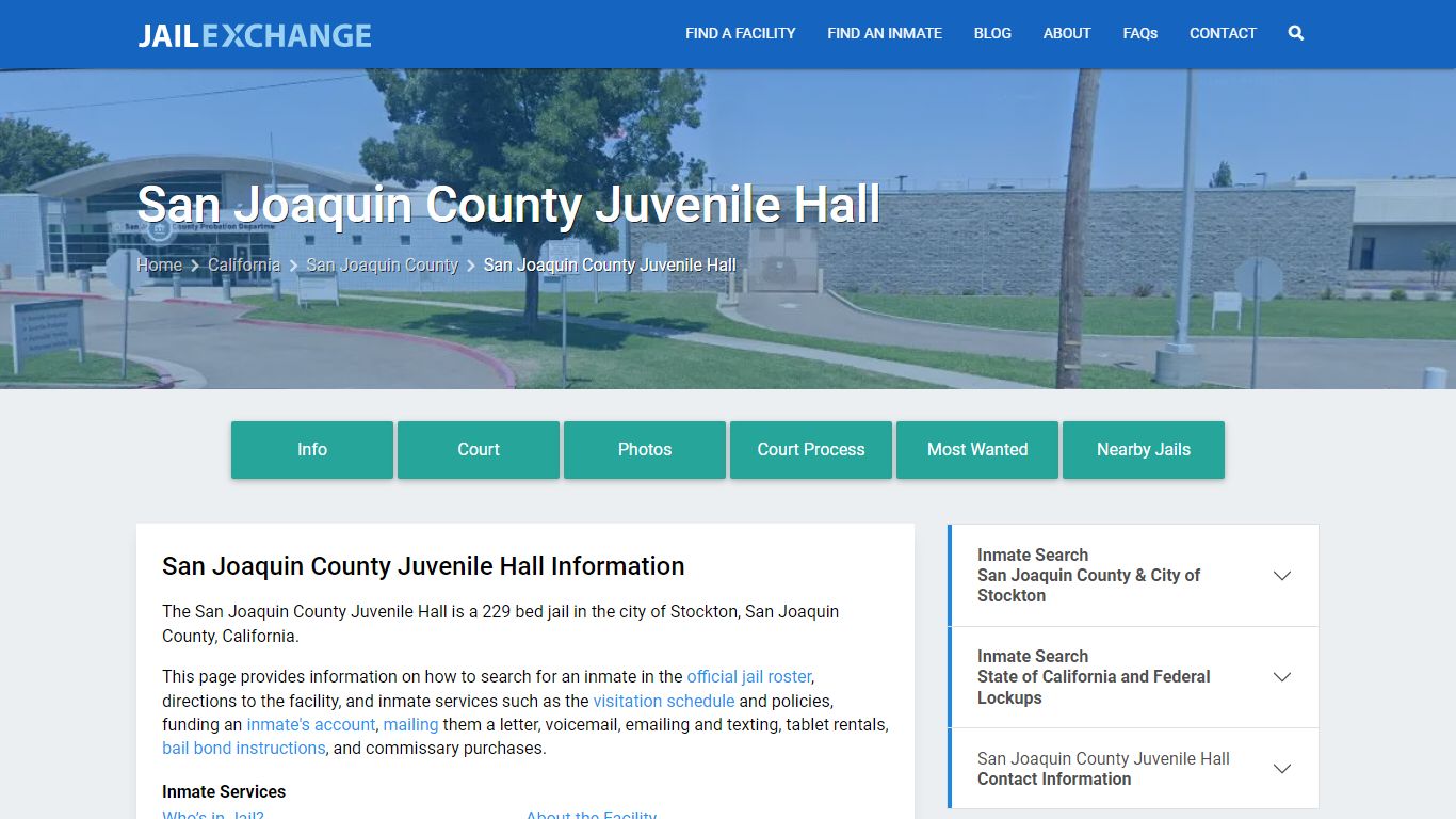San Joaquin County Juvenile Hall, CA Inmate Search, Information